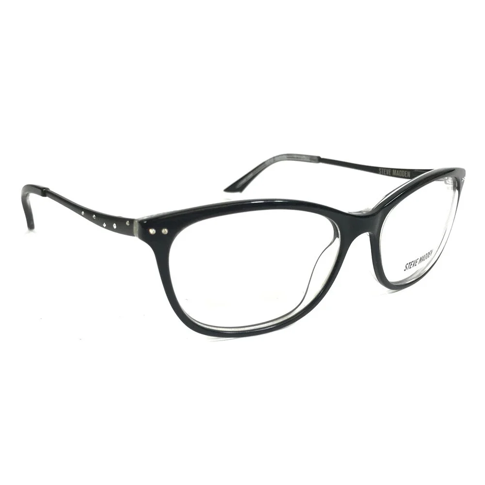 Steve Madden Eyeglasses Frames GLIITSY Black Laminate Crystals Cat Eye 53-16-135